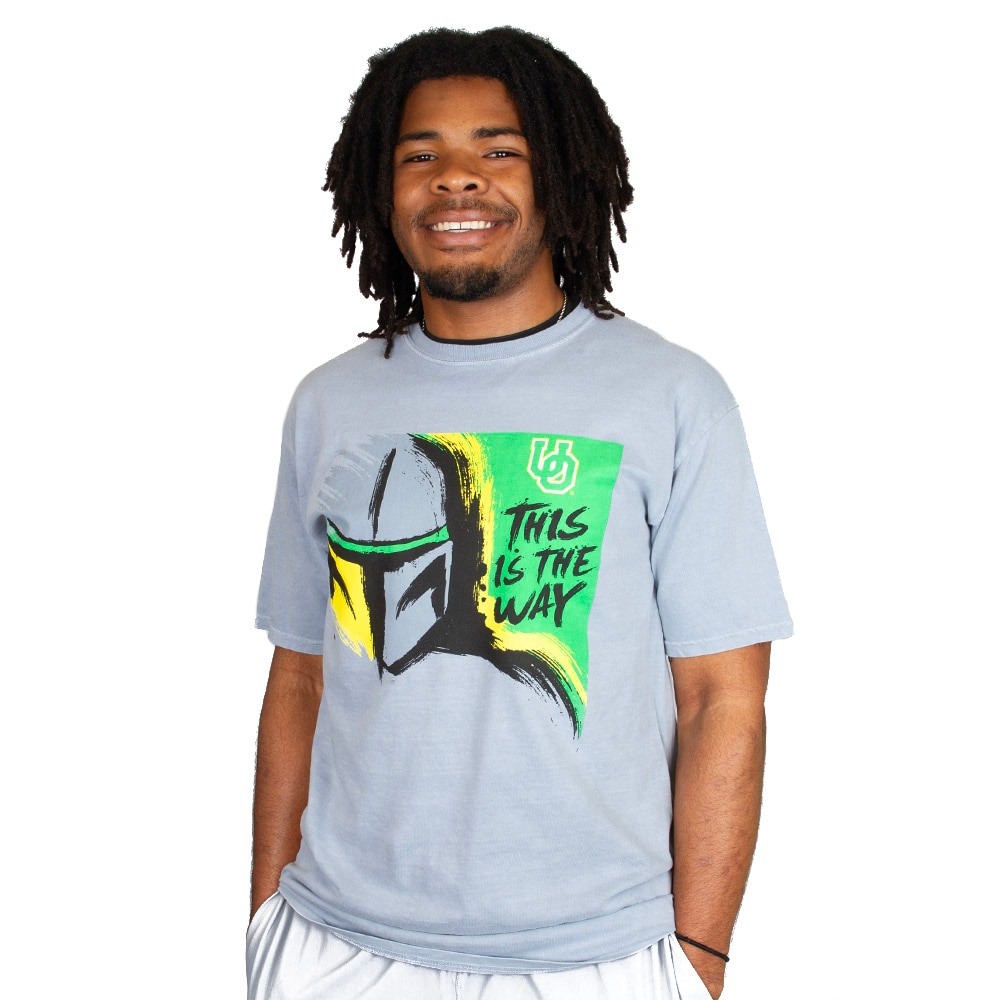 Interlocking UO, Blue 84, Grey, Crew Neck, Cotton, Men, Unisex, Star Wars, Mano, This is the Way, T-Shirt, 964434